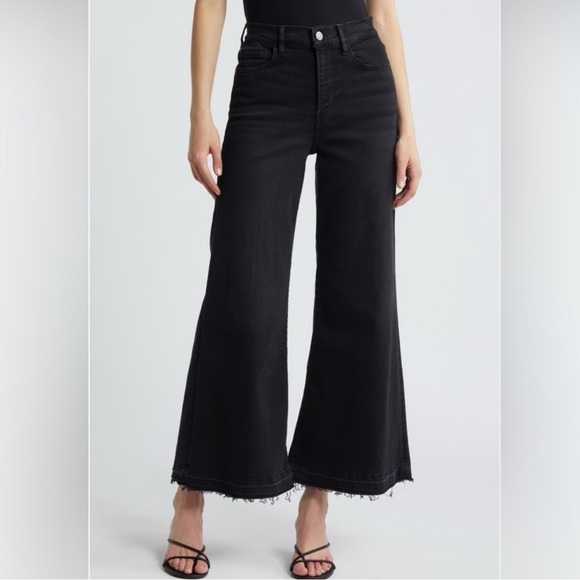 FRAME Denim Le Palazzo Crop Jeans Raw Released Hem Kerry Vintage Washed Black 30 - Picture 1 of 8